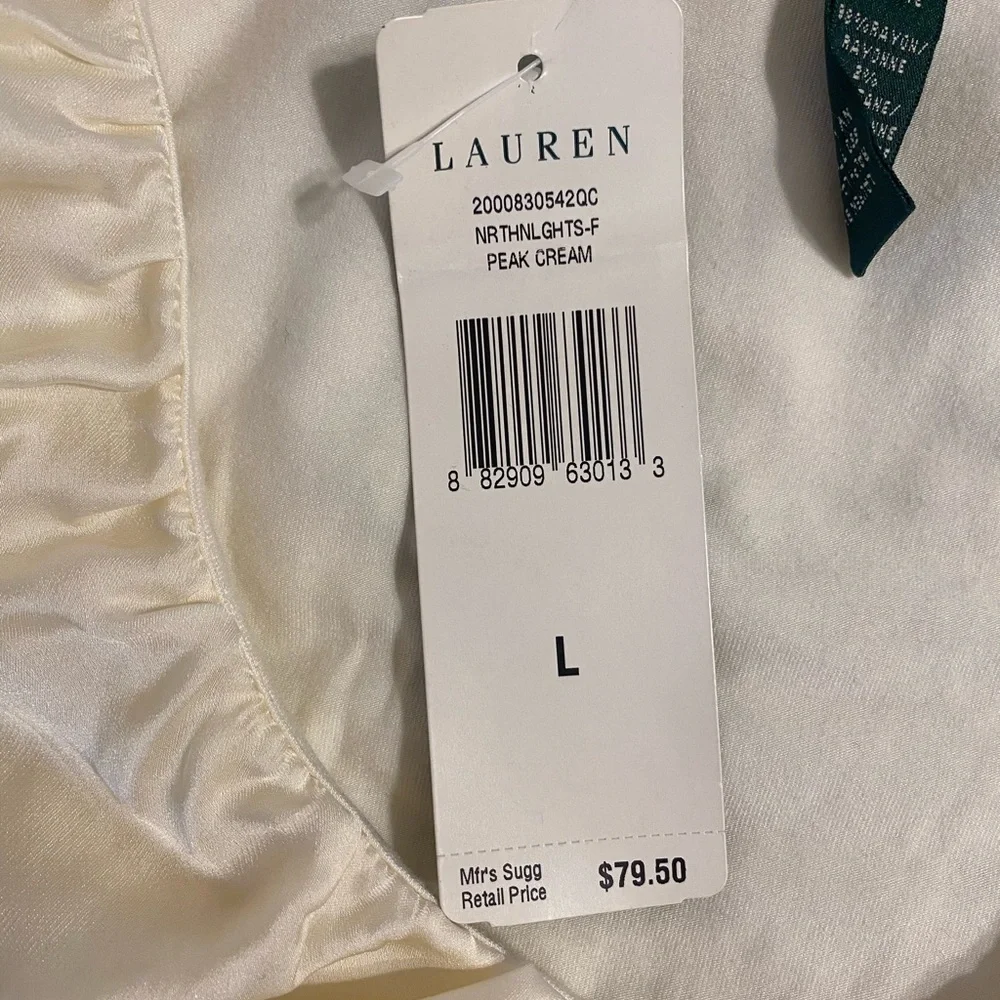 NWT Ralph Lauren Women’s Size L Cream long Sleeved Ruffled Collar Top - Picture 4 of 5